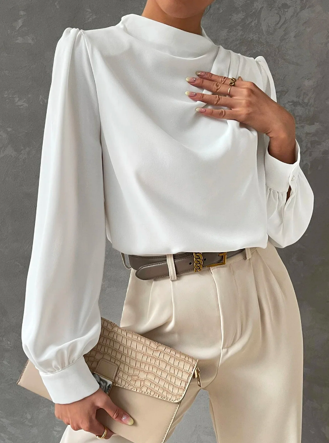 Mirla | Elegant, enfärgad blus med ståkrage-Eva Jonsson