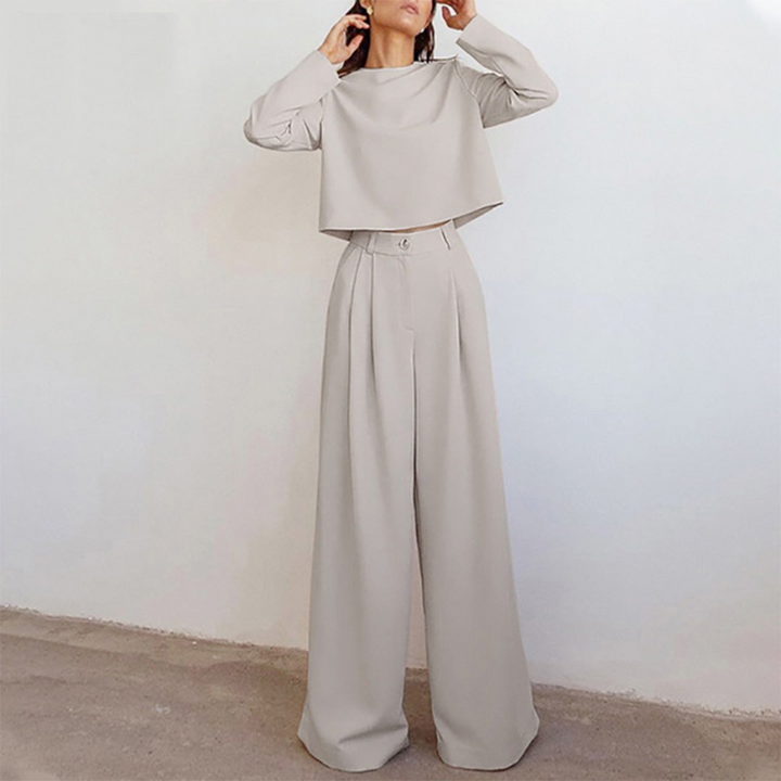 Mirla | Elegant långärmad skjorta och palazzo-byxor set för kvinnor-Eva Jonsson
