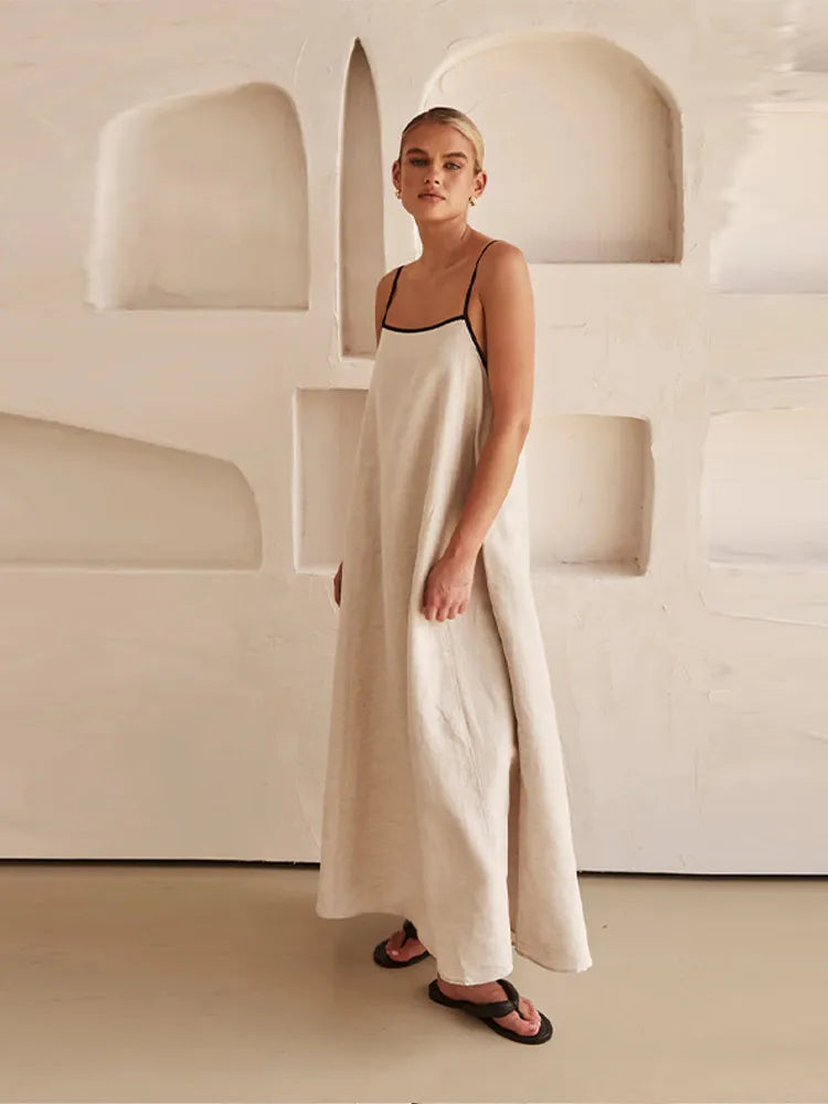 Mirla | Elegant linne bomullsklänning med ryggslits-Eva Jonsson