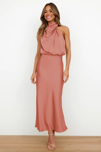 Mirla | Elegant satin halterneck dress för kvinnor-Eva Jonsson