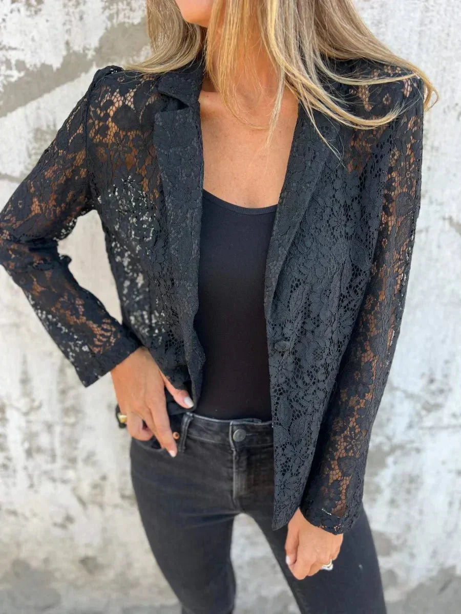 Mirla | Elegant spetsblå jacka i slim fit-Eva Jonsson