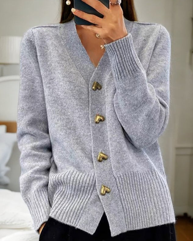 Mirla | Elegant stickad jacka med hjärtnålar-Eva Jonsson