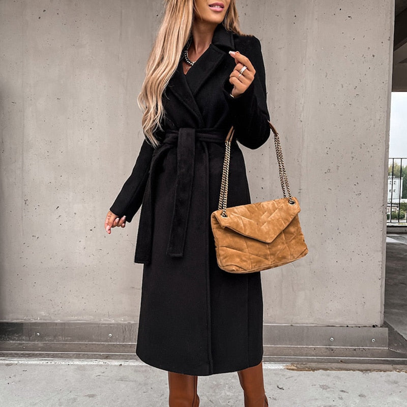 Mirla | Elegant ullkappa med bälte-Eva Jonsson