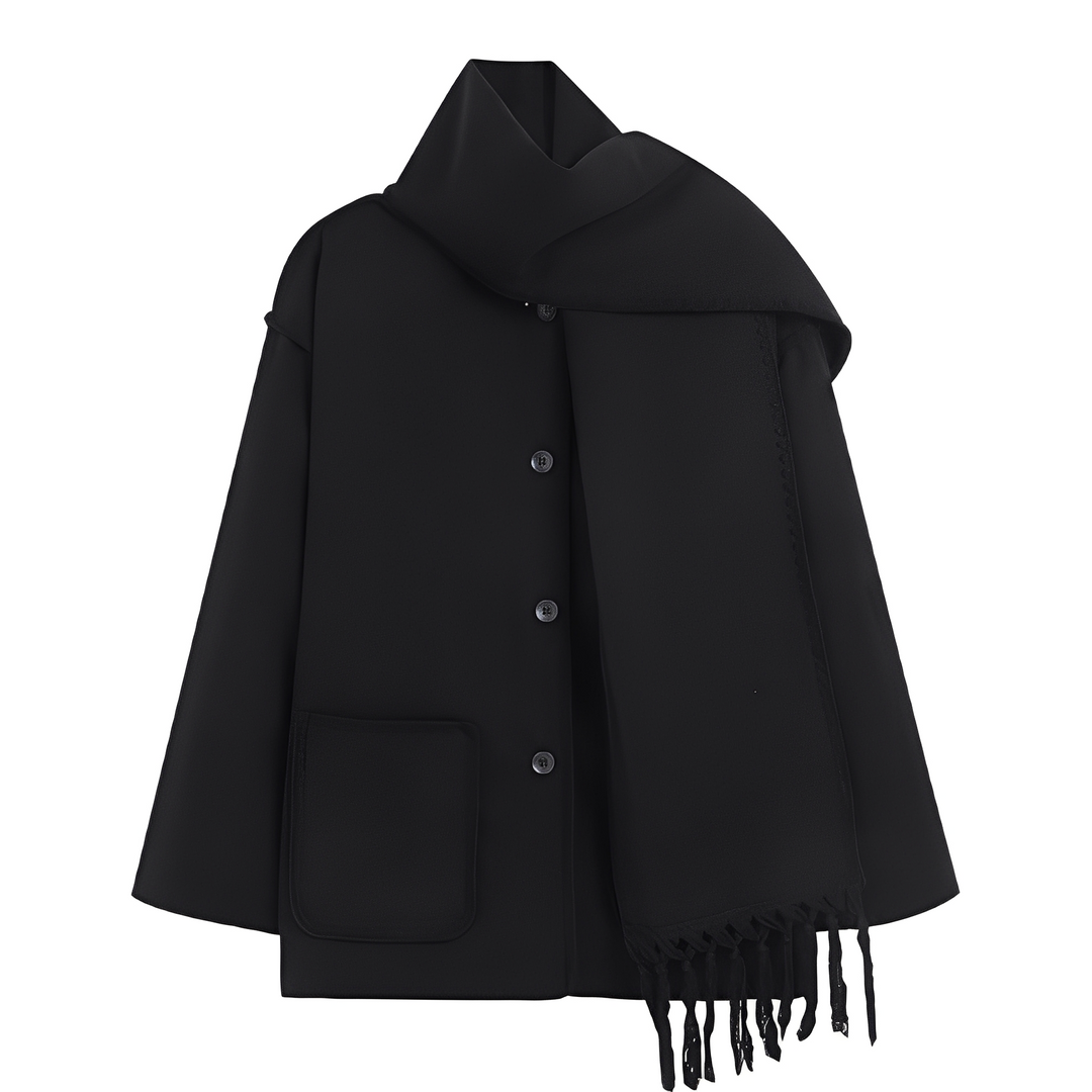 Mirla | Eleganta, Löst Skurna Damulljacka med Scarf-Eva Jonsson