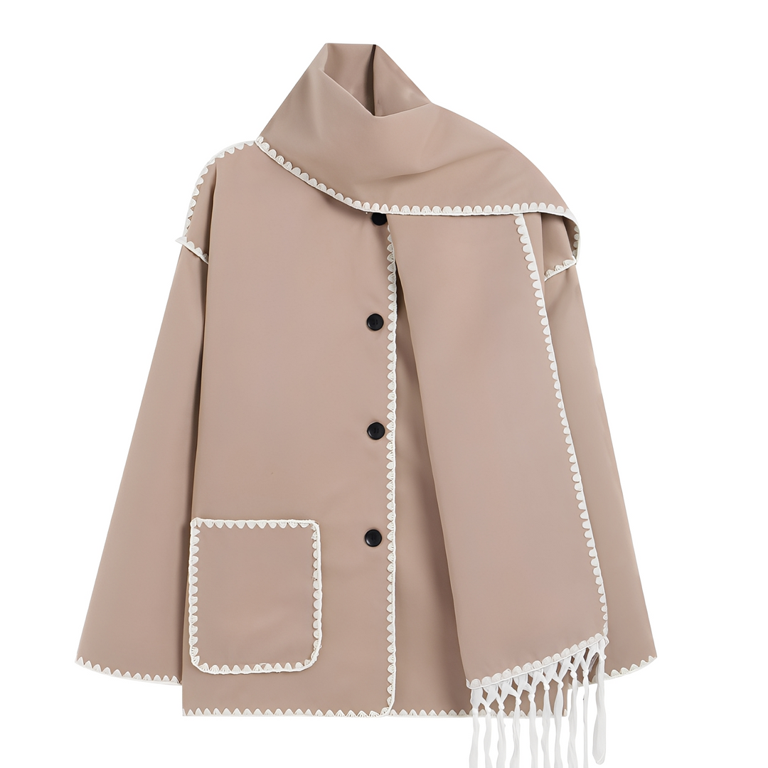 Mirla | Eleganta, Löst Skurna Damulljacka med Scarf-Eva Jonsson
