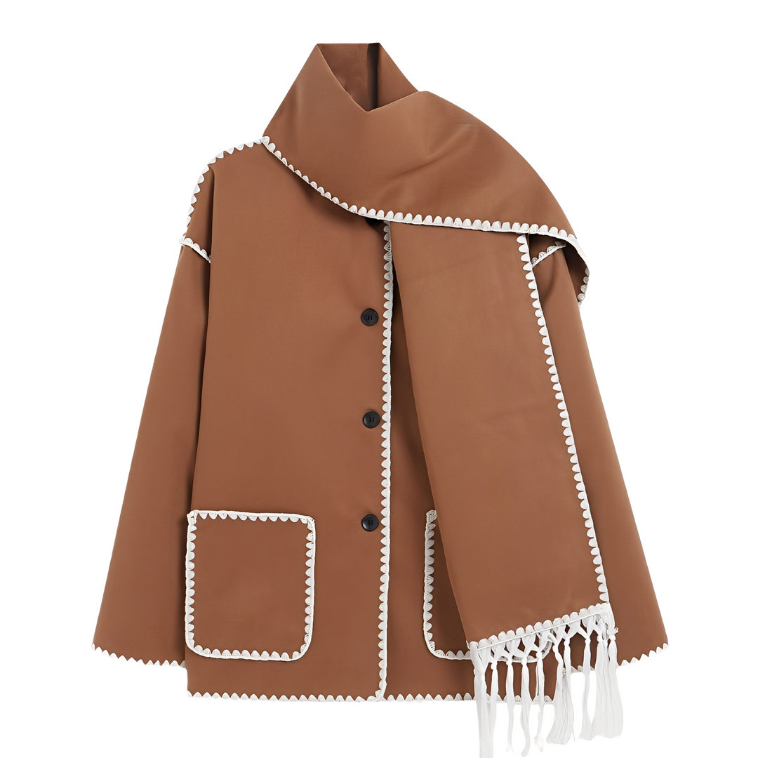 Mirla | Eleganta, Löst Skurna Damulljacka med Scarf-Eva Jonsson