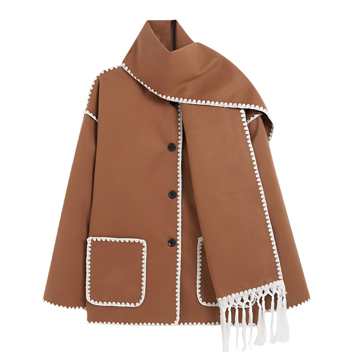 Mirla | Eleganta, Löst Skurna Damulljacka med Scarf-Eva Jonsson
