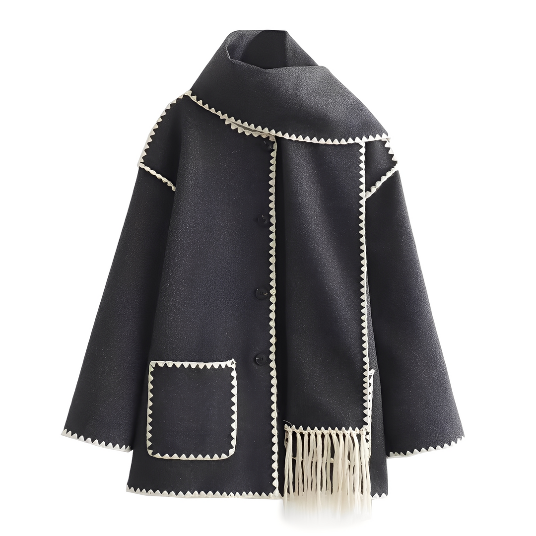 Mirla | Eleganta, Löst Skurna Damulljacka med Scarf-Eva Jonsson