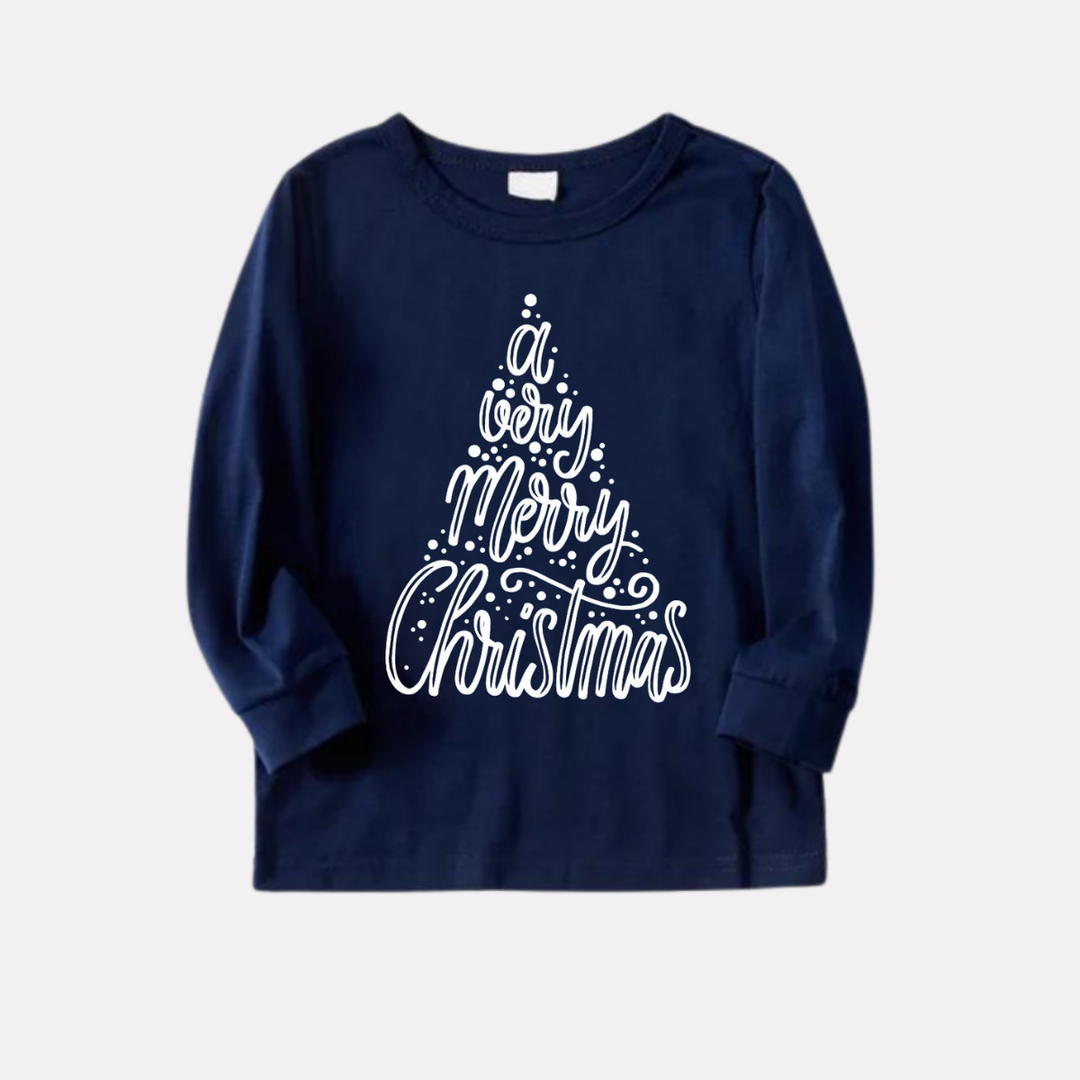 Mirla | En Mycket Glad Jul Blå Långärmad Topp med Blå & Röd Rutigt Familjeanpassad Pyjamas-Eva Jonsson