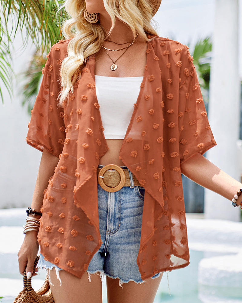 Mirla | Enfärgad Tunn Jacquard-Cardigan med Korta Ärmar-Eva Jonsson
