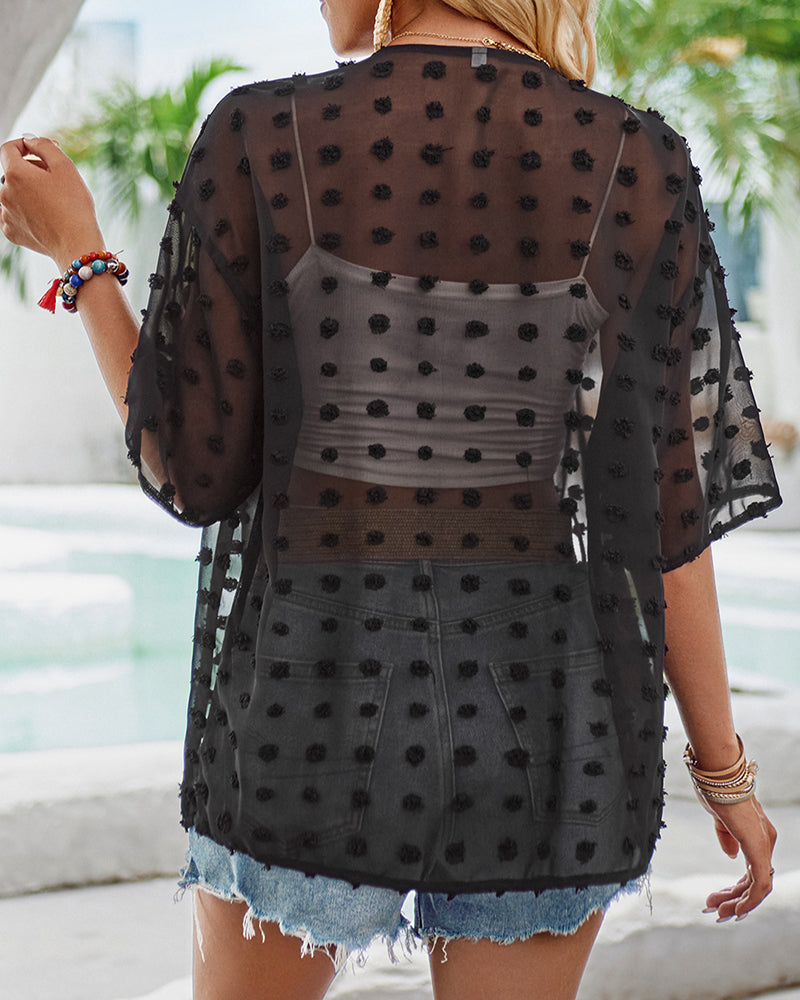 Mirla | Enfärgad Tunn Jacquard-Cardigan med Korta Ärmar-Eva Jonsson