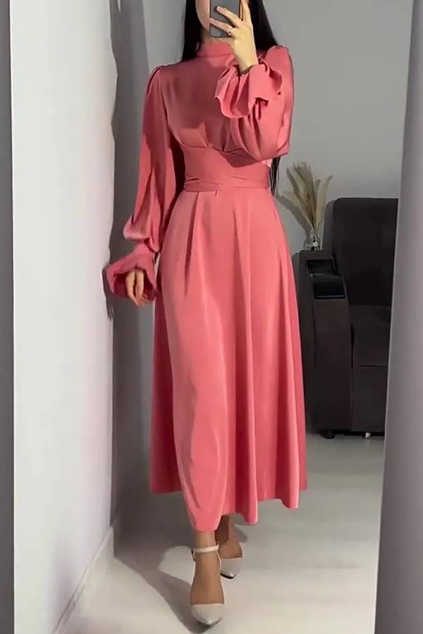 Mirla | Enfärgad Volangärms Tårtad Knyt Slim Fit Maxiklänning-Eva Jonsson