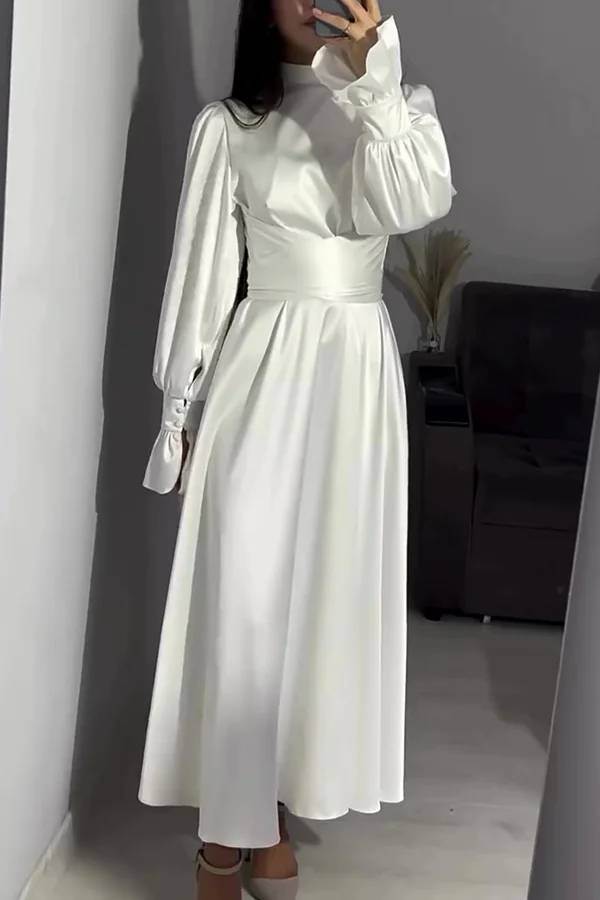 Mirla | Enfärgad Volangärms Tårtad Knyt Slim Fit Maxiklänning-Eva Jonsson