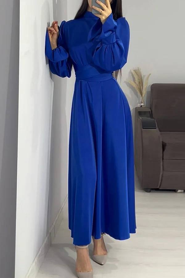 Mirla | Enfärgad Volangärms Tårtad Knyt Slim Fit Maxiklänning-Eva Jonsson
