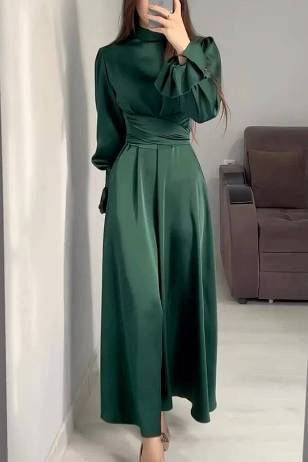 Mirla | Enfärgad Volangärms Tårtad Knyt Slim Fit Maxiklänning-Eva Jonsson