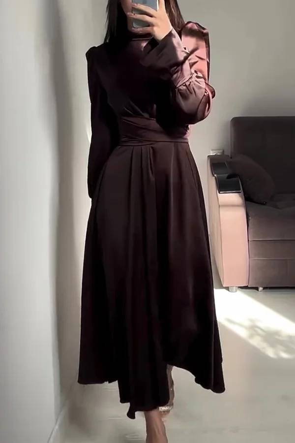 Mirla | Enfärgad Volangärms Tårtad Knyt Slim Fit Maxiklänning-Eva Jonsson