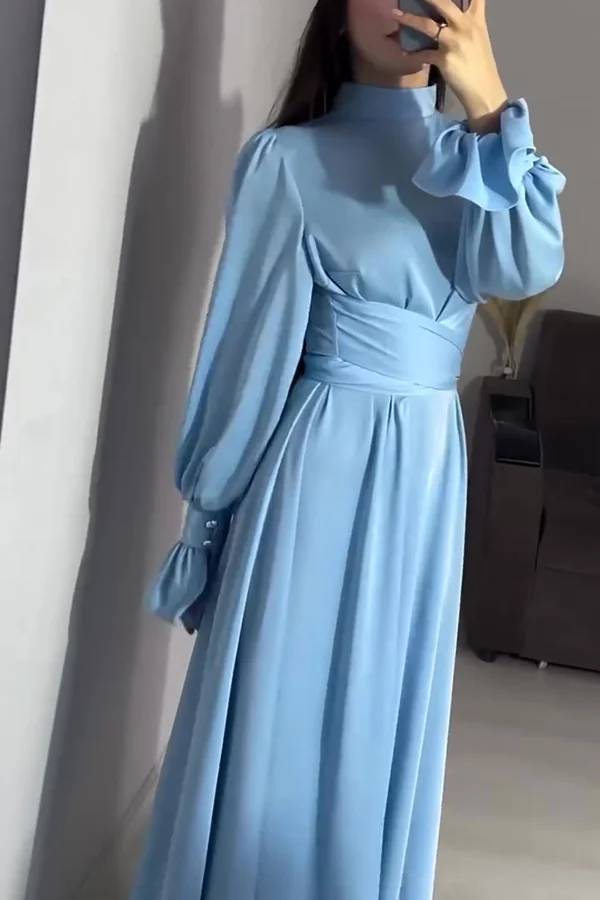 Mirla | Enfärgad Volangärms Tårtad Knyt Slim Fit Maxiklänning-Eva Jonsson