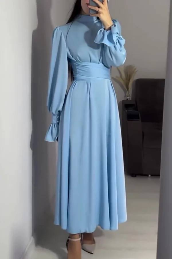 Mirla | Enfärgad Volangärms Tårtad Knyt Slim Fit Maxiklänning-Eva Jonsson