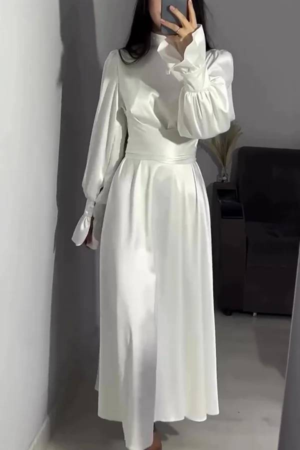 Mirla | Enfärgad Volangärms Tårtad Knyt Slim Fit Maxiklänning-Eva Jonsson