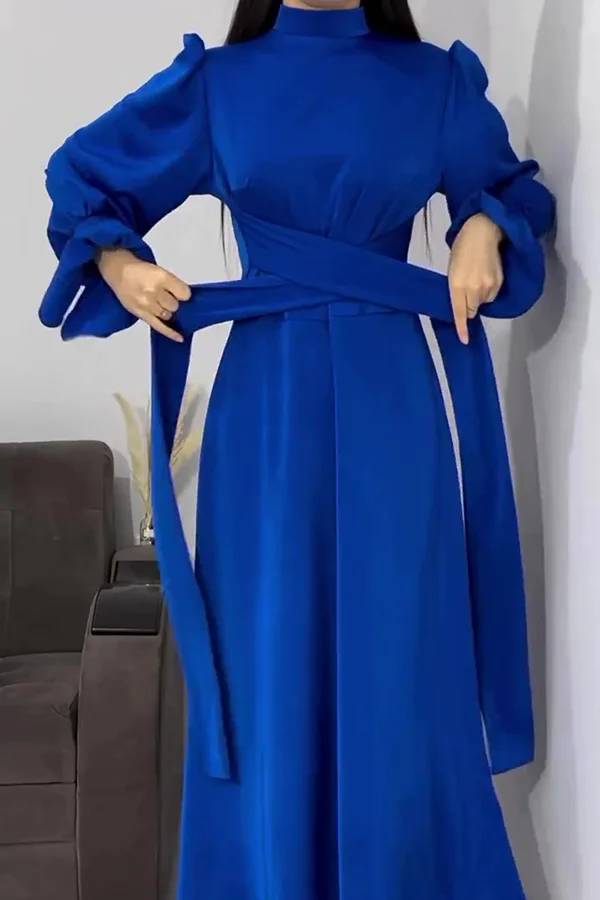 Mirla | Enfärgad Volangärms Tårtad Knyt Slim Fit Maxiklänning-Eva Jonsson