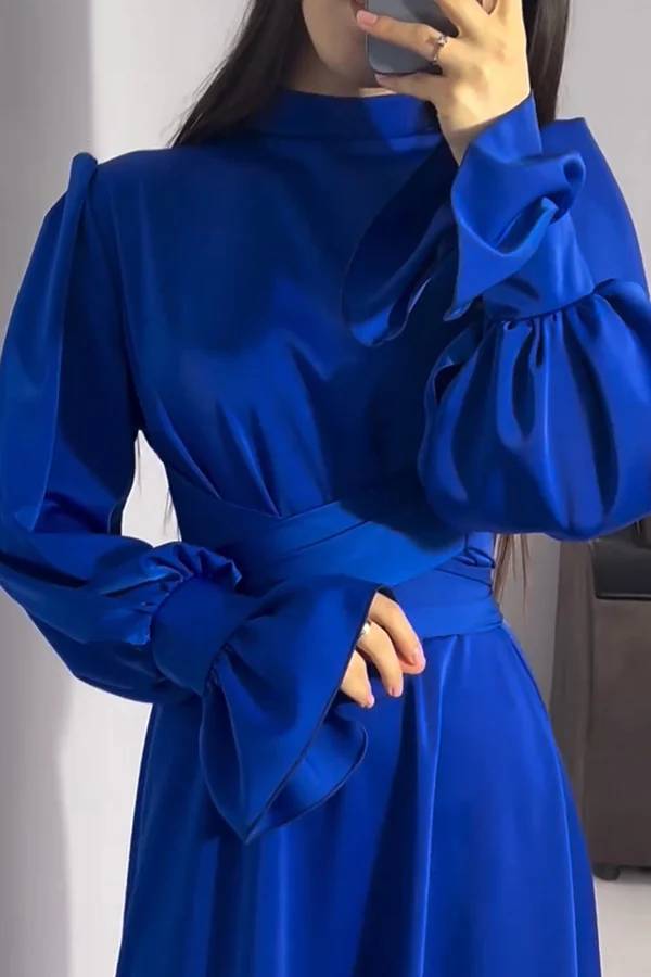 Mirla | Enfärgad Volangärms Tårtad Knyt Slim Fit Maxiklänning-Eva Jonsson