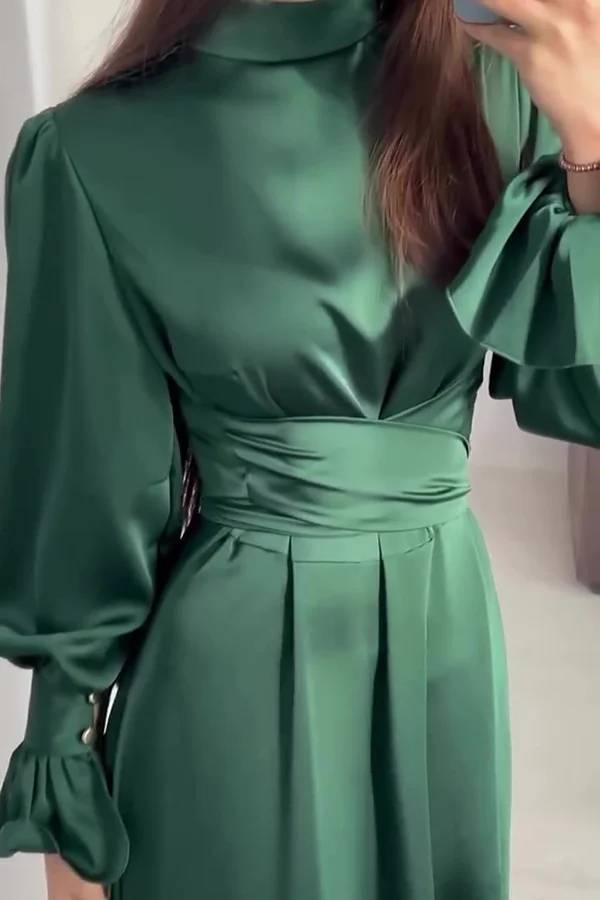 Mirla | Enfärgad Volangärms Tårtad Knyt Slim Fit Maxiklänning-Eva Jonsson