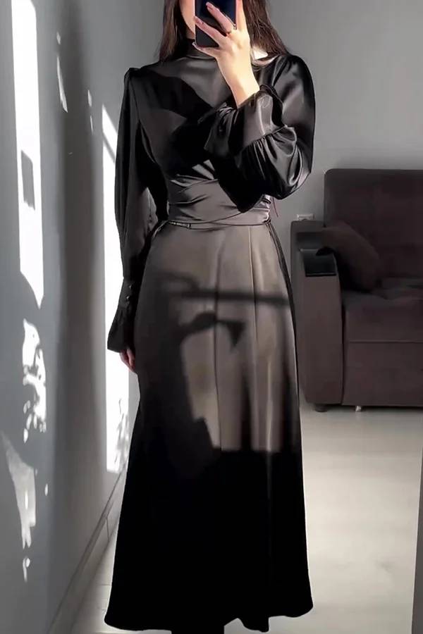 Mirla | Enfärgad Volangärms Tårtad Knyt Slim Fit Maxiklänning-Eva Jonsson