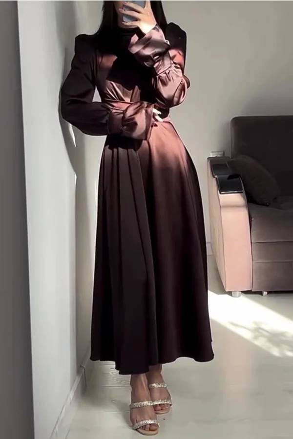 Mirla | Enfärgad Volangärms Tårtad Knyt Slim Fit Maxiklänning-Eva Jonsson