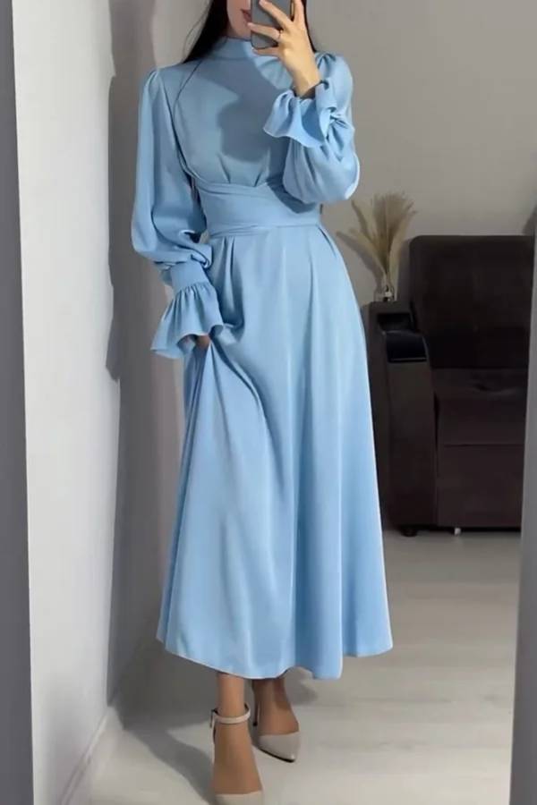 Mirla | Enfärgad Volangärms Tårtad Knyt Slim Fit Maxiklänning-Eva Jonsson