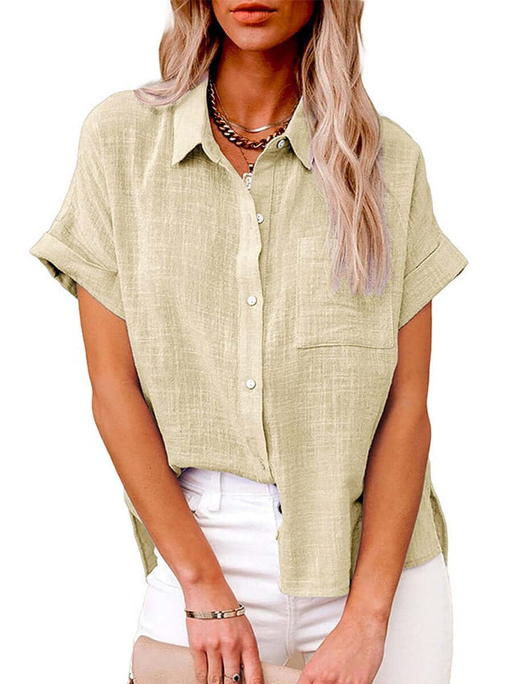 Mirla | Enfärgad button-down skjorta med korta ärmar-Eva Jonsson