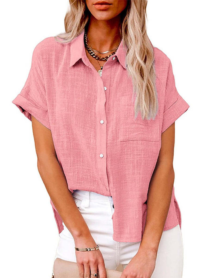 Mirla | Enfärgad button-down skjorta med korta ärmar-Eva Jonsson