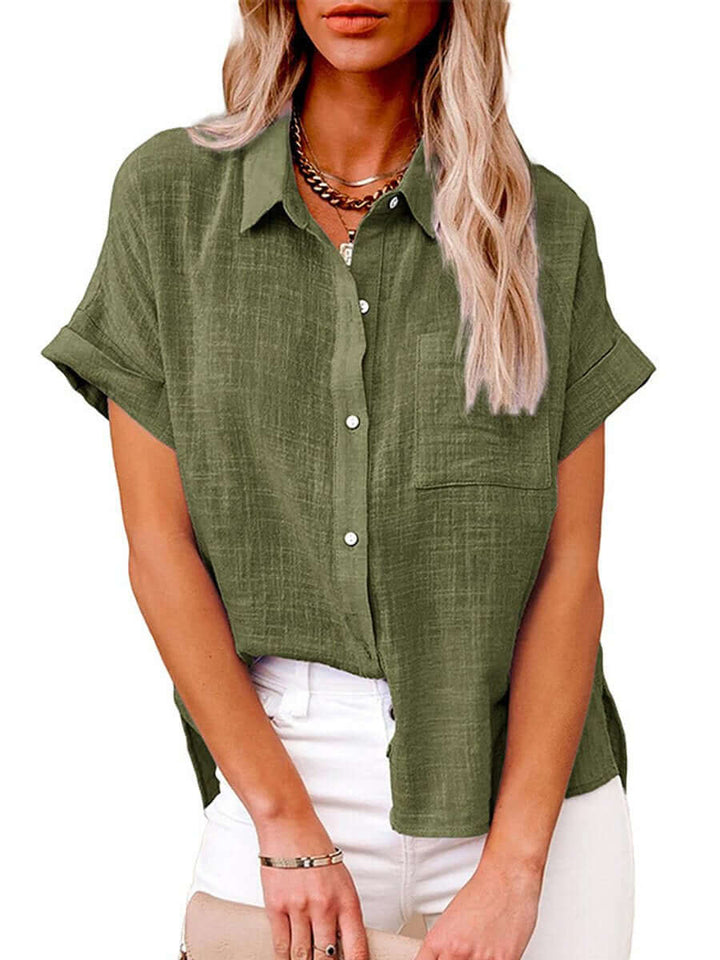 Mirla | Enfärgad button-down skjorta med korta ärmar-Eva Jonsson