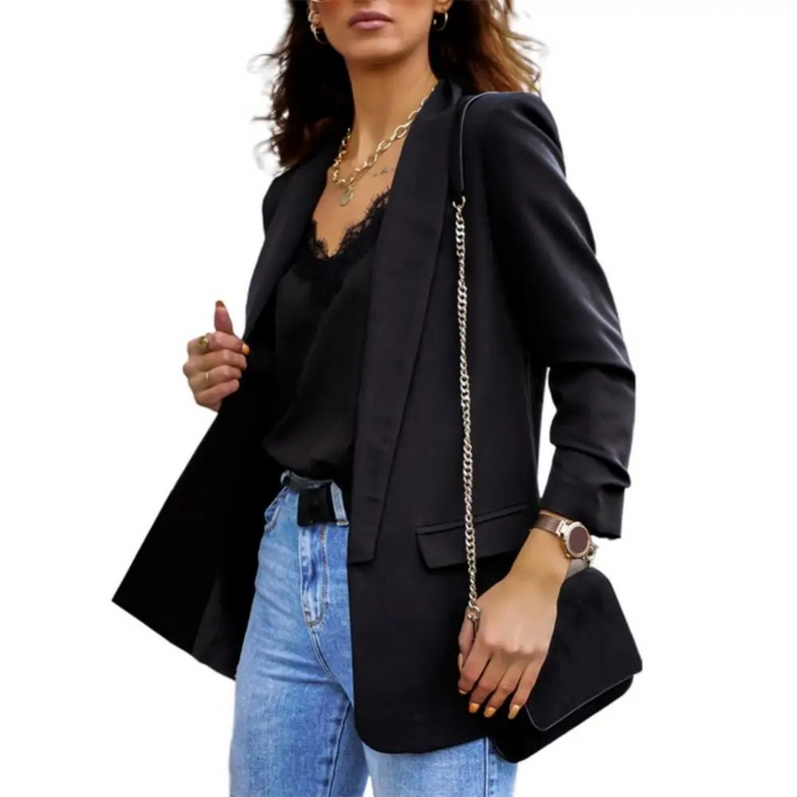Mirla | Enfärgad jacka, Modern damblazer med slag och långa ärmar-Eva Jonsson