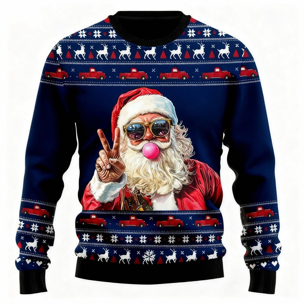 Mirla | Enligt Stolz & Oemotståndlig: Santa Print Ful Jultröja-Eva Jonsson