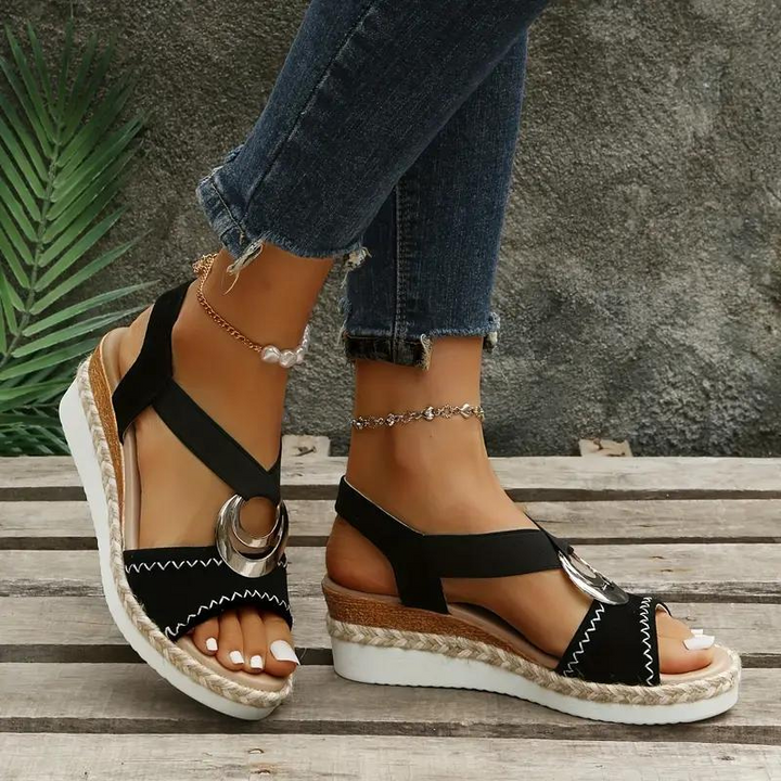 Mirla | Espadrillosandal, Plattform, Elastiskt band, Kilklackar, Sommarskor-Eva Jonsson