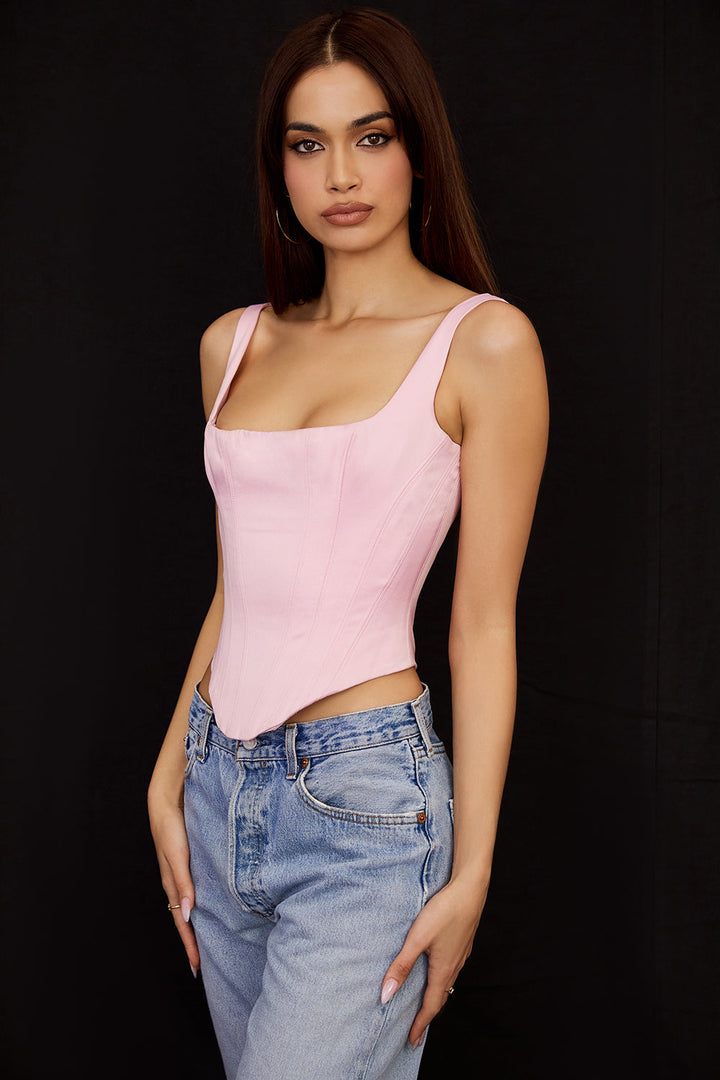 Mirla | Fairy Pink Satin Longline Korsett-Eva Jonsson
