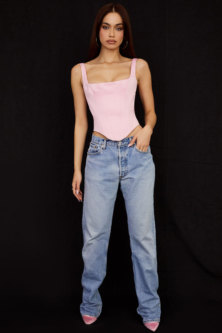Mirla | Fairy Pink Satin Longline Korsett-Eva Jonsson