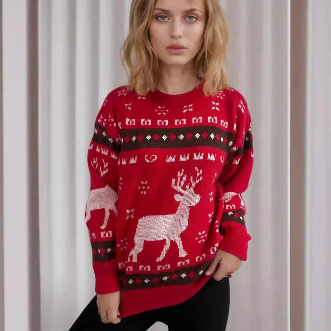 Mirla | Fake Jultröja Kvinnor Stickad Renpullover-Eva Jonsson