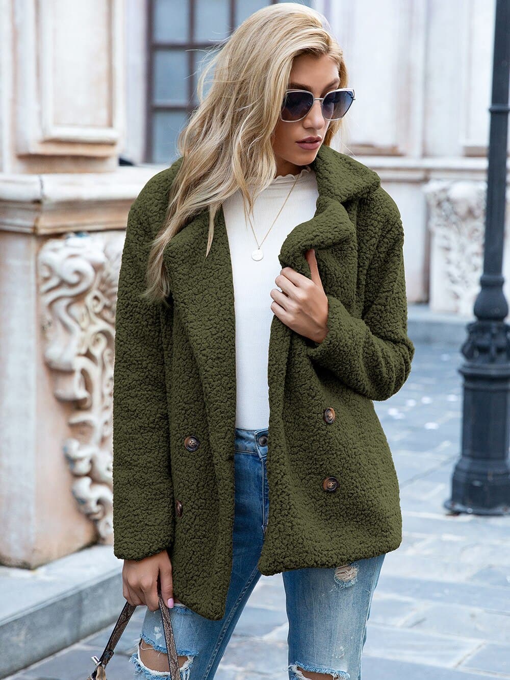 Mirla | Fälljacka Dubbelknappslå Weich & Varm Teddy-textur Elegant Design-Eva Jonsson