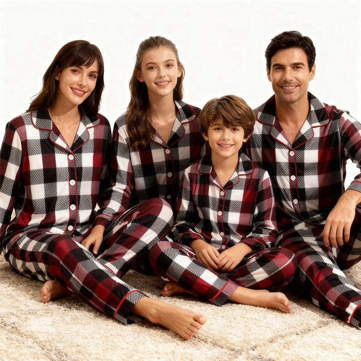 Mirla | Familj Jul Röd och Vit Rutigt Knäppning Pyjamas Set-Eva Jonsson