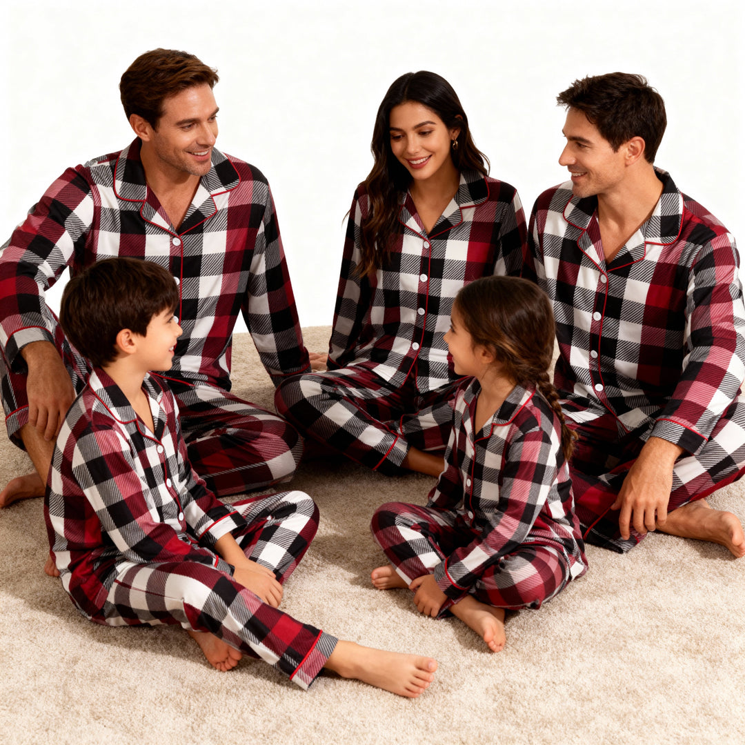 Mirla | Familj Jul Röd och Vit Rutigt Knäppning Pyjamas Set-Eva Jonsson