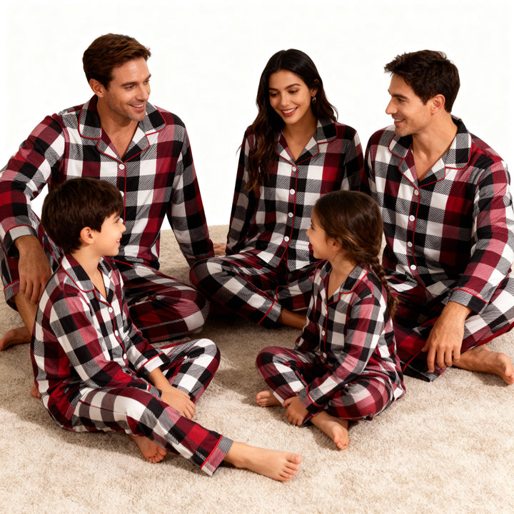 Mirla | Familj Jul Röd och Vit Rutigt Knäppning Pyjamas Set-Eva Jonsson