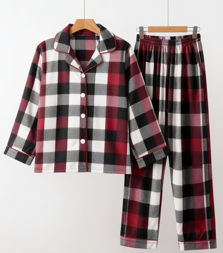 Mirla | Familj Jul Röd och Vit Rutigt Knäppning Pyjamas Set-Eva Jonsson
