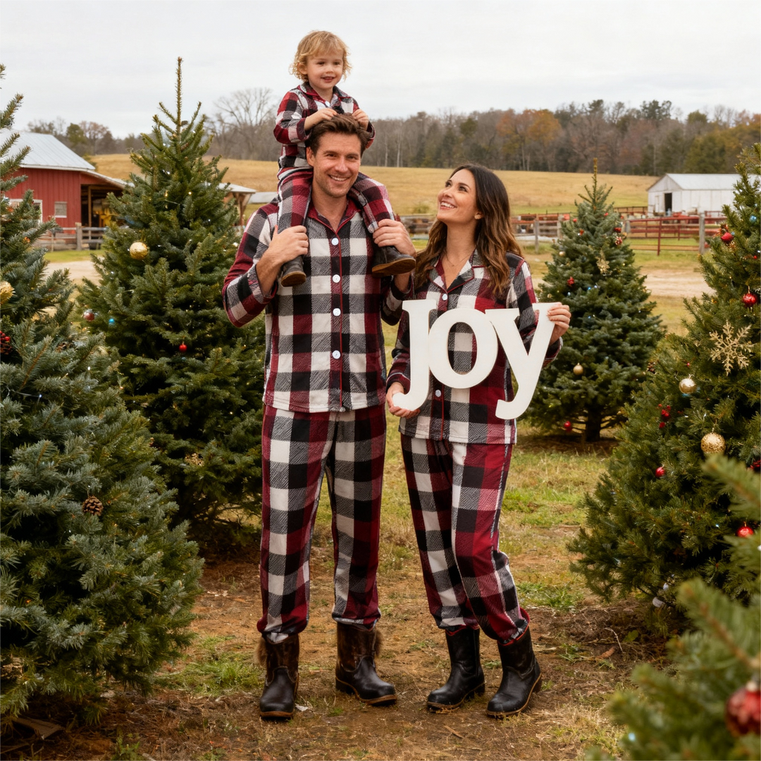 Mirla | Familj Jul Röd och Vit Rutigt Knäppning Pyjamas Set-Eva Jonsson