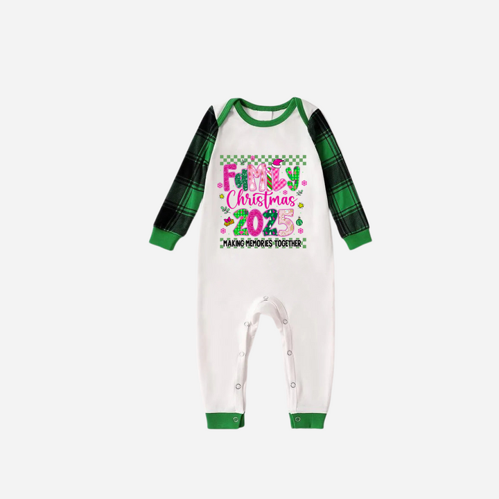 Mirla | Familjejul 2025 Faux Glitter Grön Raglanärm och Grön Rutigt Jul-Pyjamas-Set-Eva Jonsson
