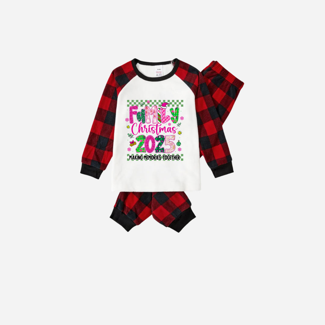 Mirla | Familjejul 2025 Faux Glitter Svart och Röd Raglanärmad Jul-Pyjamas-Set-Eva Jonsson