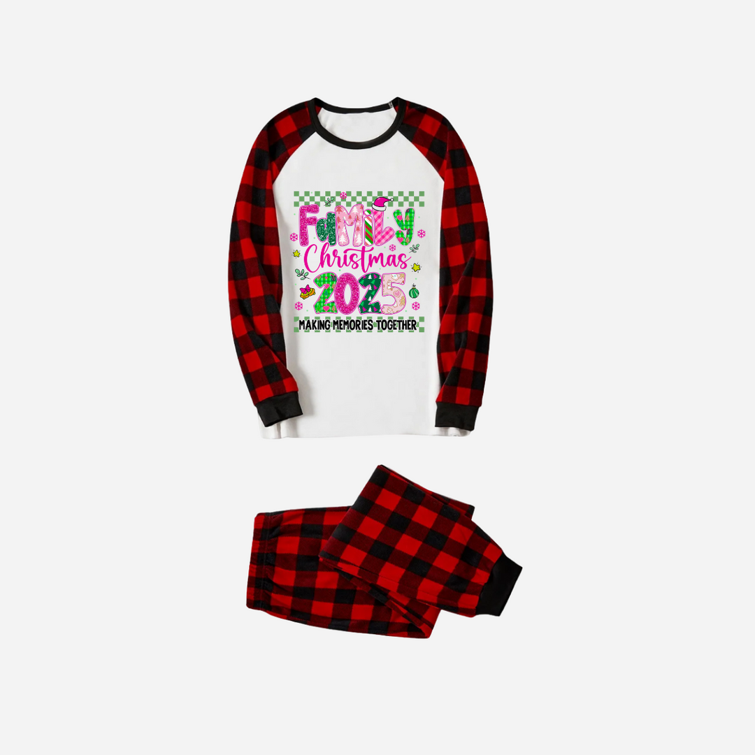 Mirla | Familjejul 2025 Faux Glitter Svart och Röd Raglanärmad Jul-Pyjamas-Set-Eva Jonsson