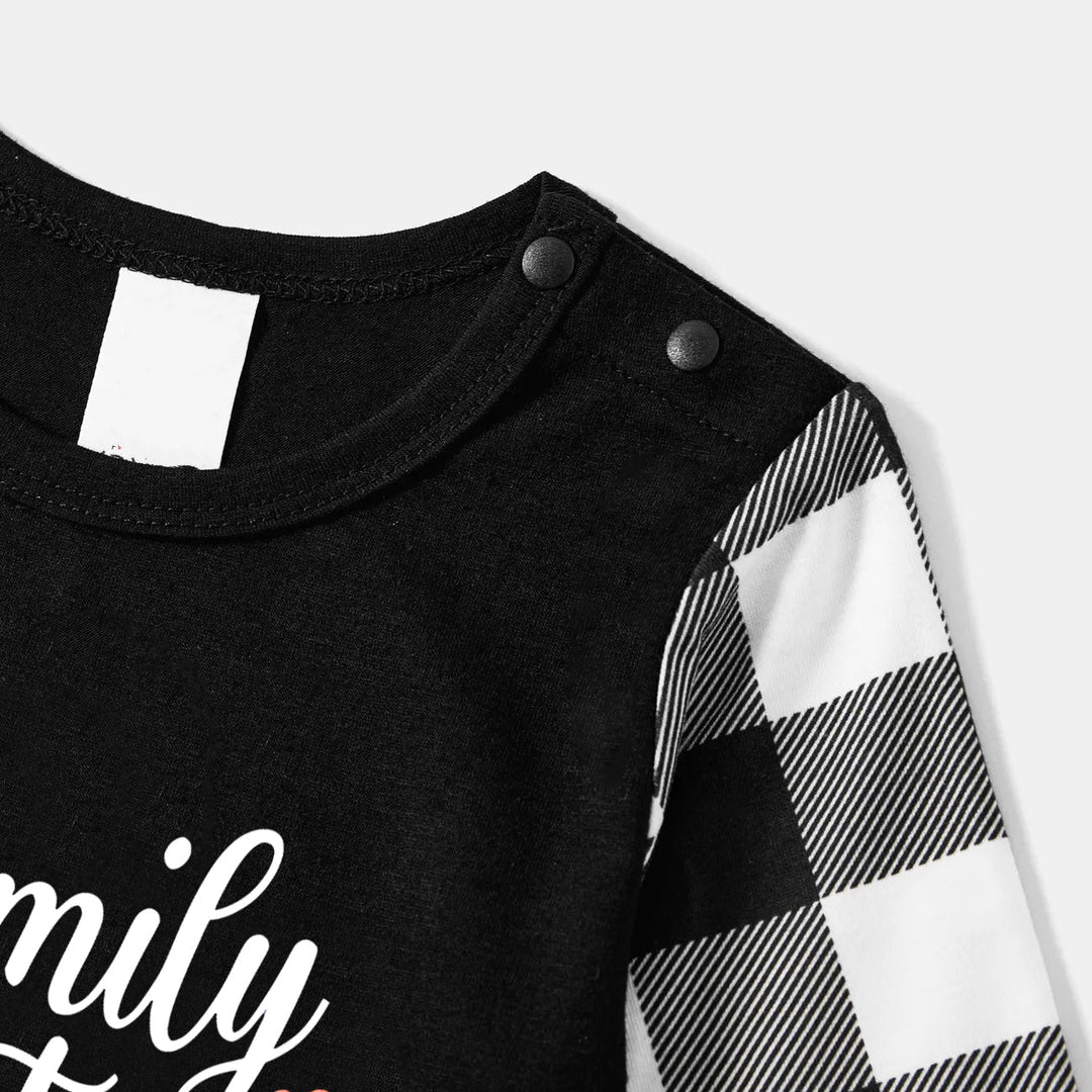 Mirla | Familjejul 2025 Svart Långärmad Topp med Svart-Vitrutiga Byxor Familjepassande Pyjamas-Eva Jonsson