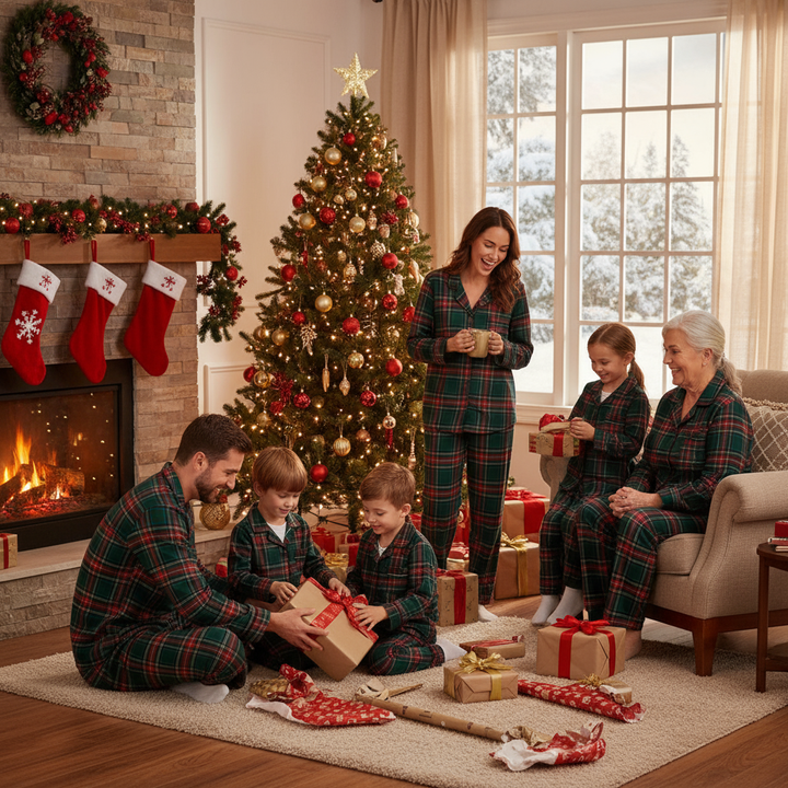 Mirla | Familjen-Jul Pläd Knapp-Framsidan-Pyjamas-Set-Eva Jonsson
