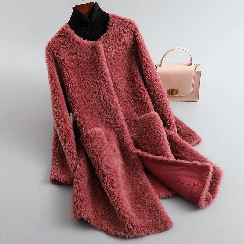 Mirla | Faux Shearling Midikappa med Rundhalsutskärning-Eva Jonsson